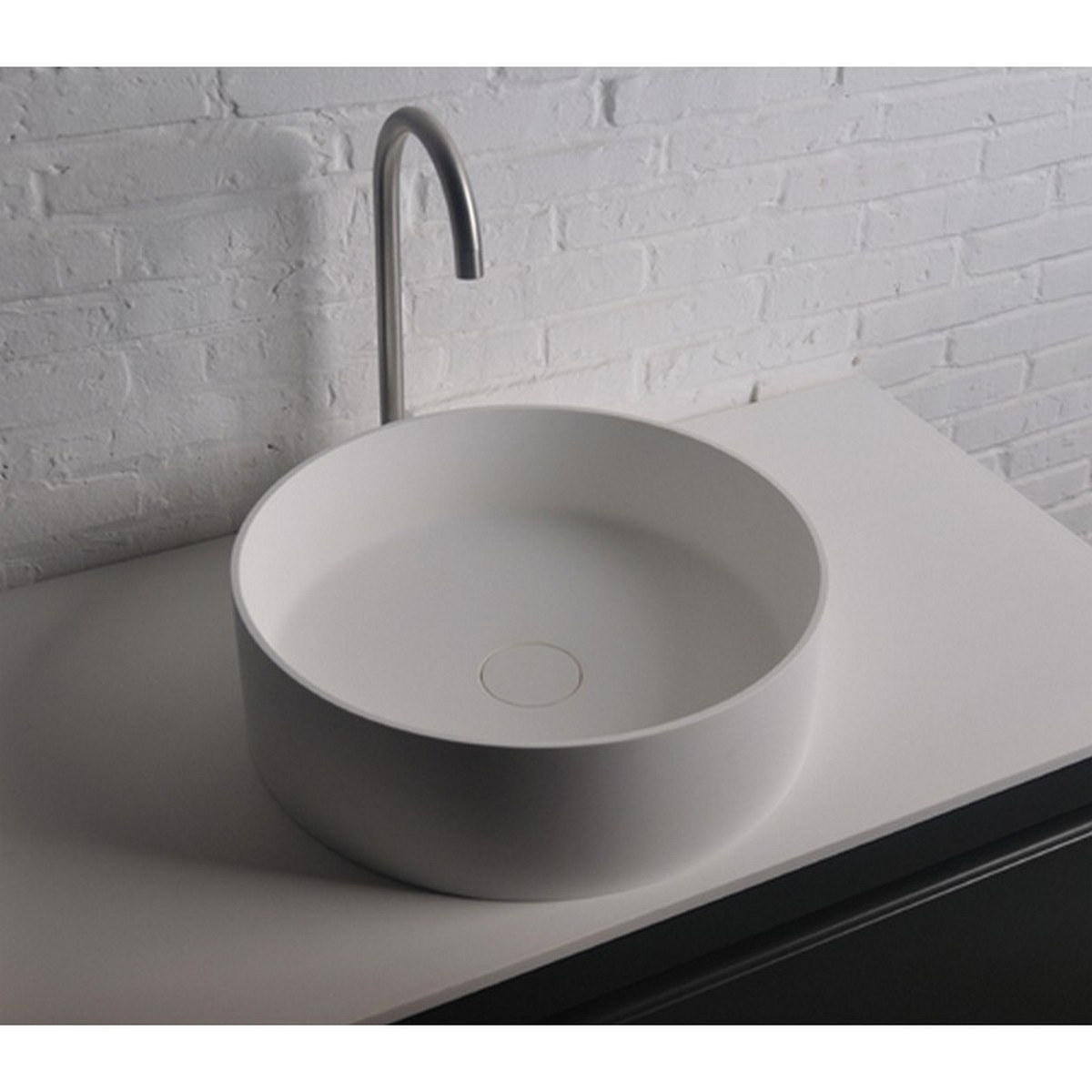 IDEAVIT PS IDV 281616-BW THIN 40 16 INCH ROUND SOLID SURFACE VESSEL BATHROOM SINK