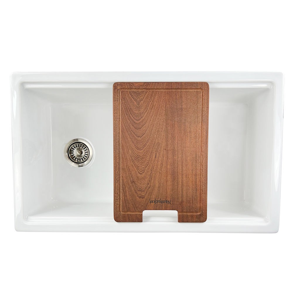 NANTUCKET SINKS WELLFLEET-PS3320W CAPE 33 INCH FIRECLAY DUAL MOUNT KITCHEN SINK WITH DRAIN AND CUTTING BOARD IN WHITE