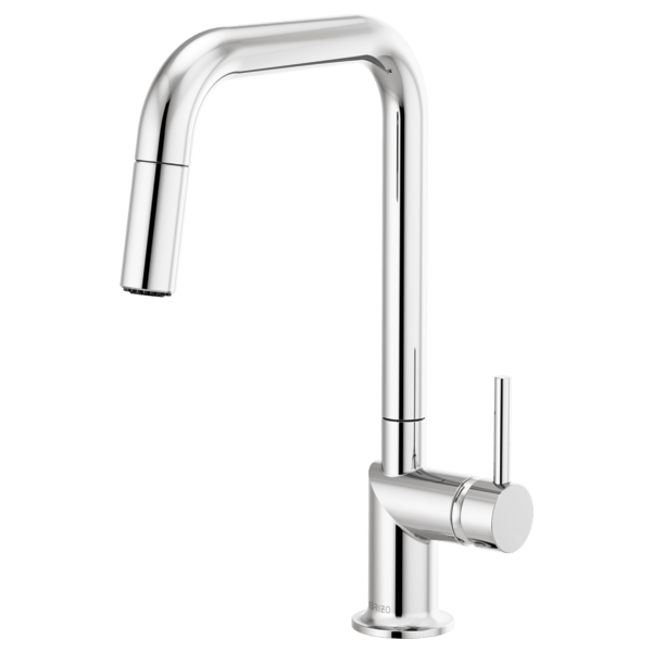BRIZO 63065LF-LHP ODIN 14 5/8 INCH SINGLE HANDLE WALL MOUNTED PULL-DOWN KITCHEN FAUCET WITH SQUARE SPOUT-LESS HANDLE
