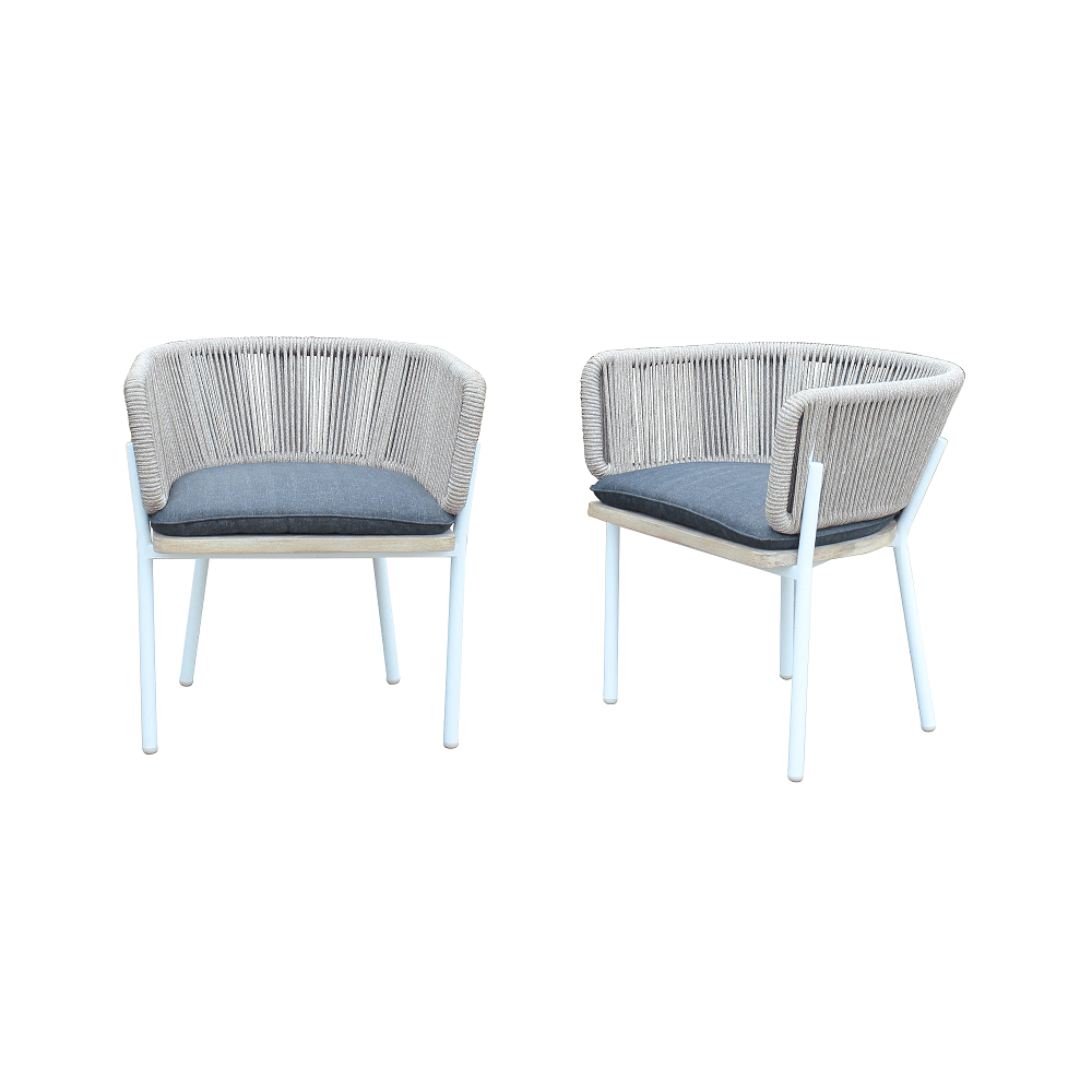 OUTSY 0AMEL-WDC-WH MELINA OUTDOOR WOOD, ALUMINUM AND ROPE DINING CHAIR, WHITE LEGS (SET OF 2)
