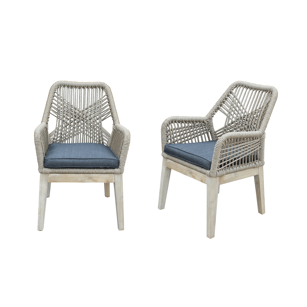OUTSY 0ASAN-DC-GR SANTINO WOOD, ALUMINUM, AND ROPE DINING CHAIR WITH CUSHION (SET OF 2)
