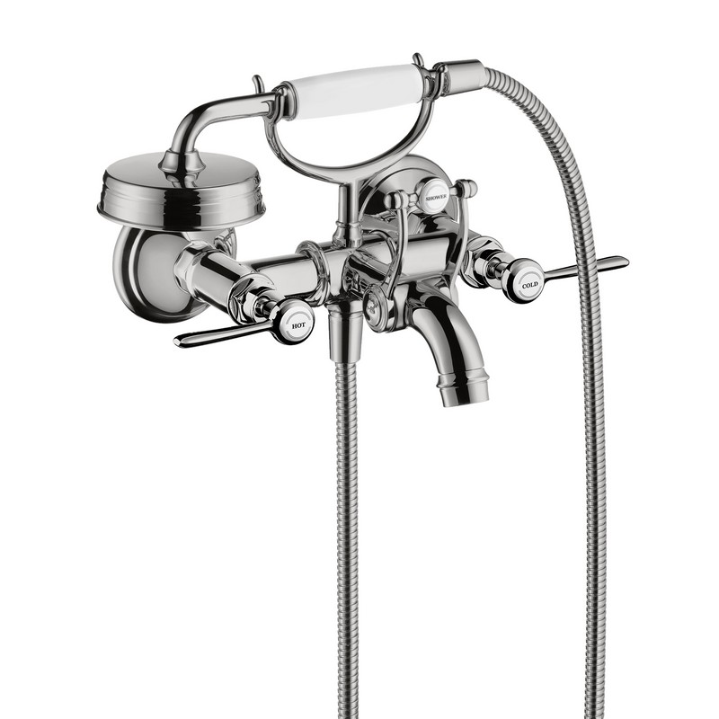HANSGROHE 16556 AXOR MONTREUX 7 1/8 INCH 2-HANDLE WALL-MOUNTED TUB FILLER WITH LEVER HANDLES AND 1.8 GPM HAND SHOWER
