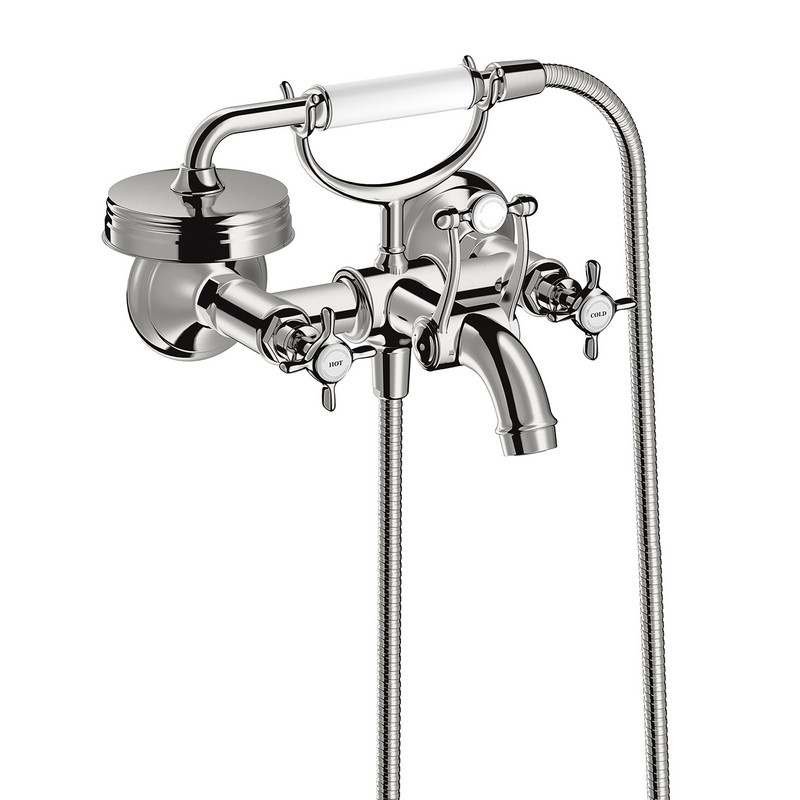 HANSGROHE 16561 AXOR MONTREUX 7 1/8 INCH 2-HANDLE WALL-MOUNTED TUB FILLER WITH CROSS HANDLES AND 1.8 GPM HAND SHOWER