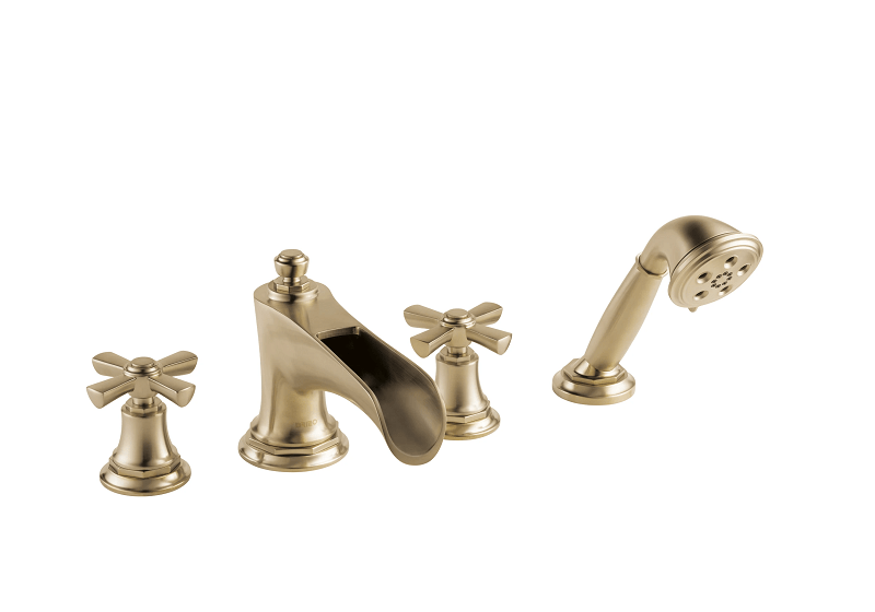 BRIZO T67461-GLLHP ROOK 7 INCH DECK MOUNTED ROMAN TUB FAUCET WITH 1.75 GPM HAND SHOWER AND LESS HANDLES - LUXE GOLD
