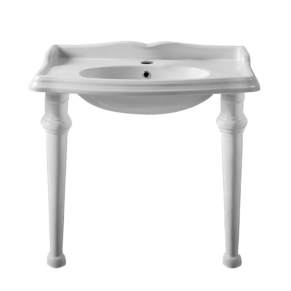 WHITEHAUS AR874-GB001H ISABELLA 40 1/2 INCH RECTANGULAR CONSOLE BATHROOM SINK IN WHITE WITH OVERFLOW AND REAR CENTER DRAIN