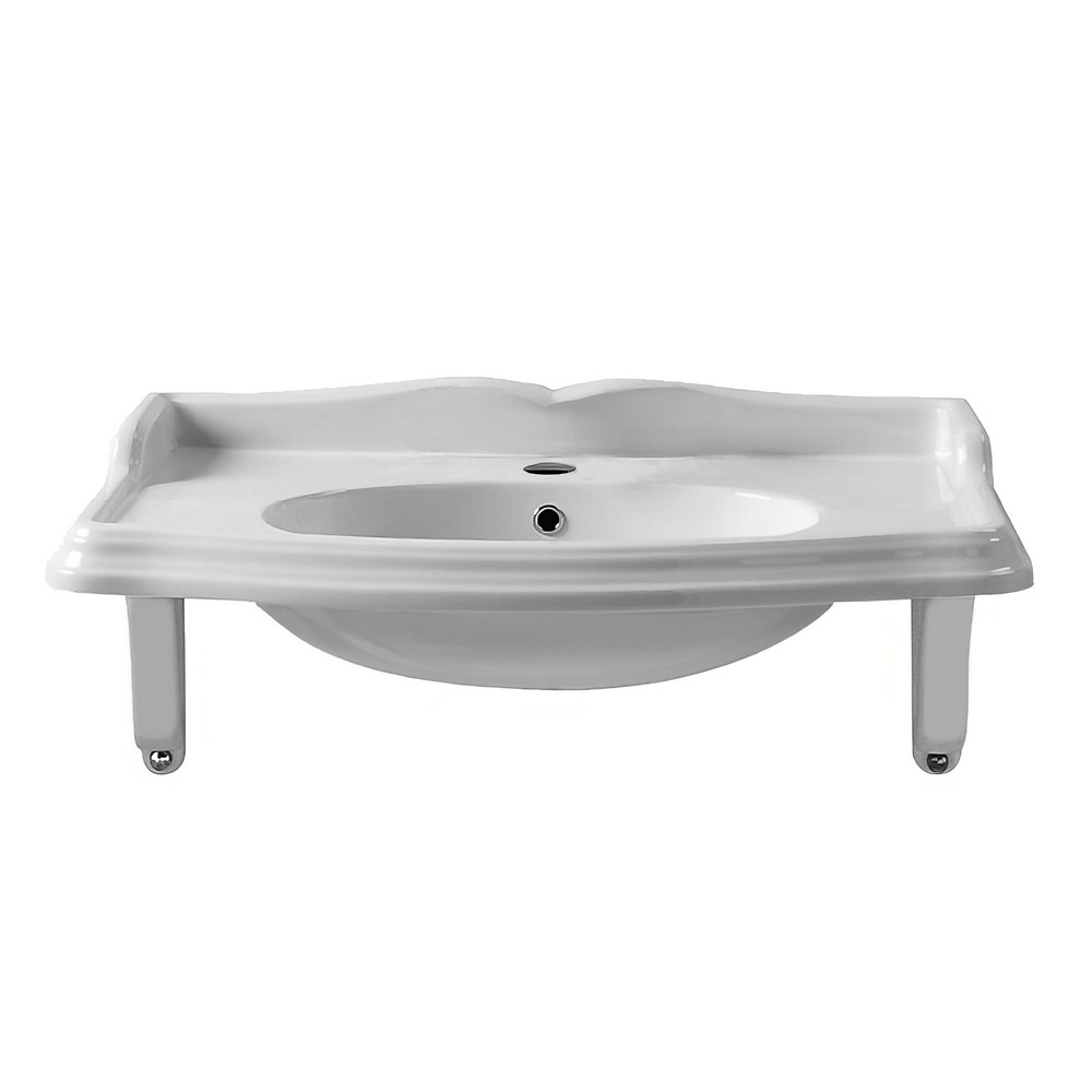 WHITEHAUS AR874-MNSLEN-H ISABELLA 40 1/2 INCH RECTANGULAR WALL MOUNTED BATHROOM SINK IN WHITE WITH OVERFLOW AND REAR CENTER DRAIN