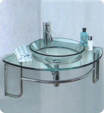 FRESCA FVN1040 ORDINATO 24 INCH CORNER MOUNT MODERN GLASS BATHROOM VANITY