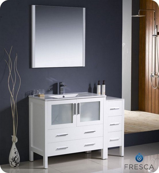 FRESCA FVN62-3612WH-UNS TORINO 47.5 INCH WHITE MODERN BATHROOM VANITY WITH SIDE CABINET AND UNDERMOUNT SINK