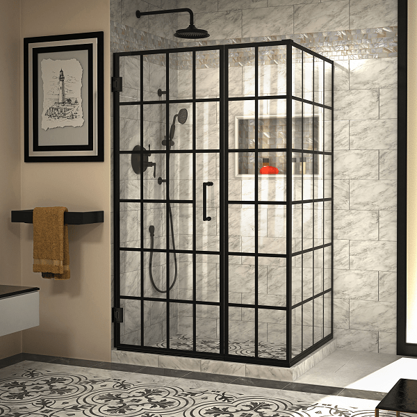 DREAMLINE SHEN-2434460-89 UNIDOOR TOULON 45 7/8 W X 34 D X 72 H INCH FRAMELESS HINGED SHOWER ENCLOSURE IN SATIN BLACK