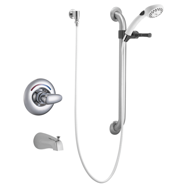 DELTA T13H252 COMMERCIAL CLASSIC UNIVERSAL TUB TRIM, HAND SHOWER AND GRAB BAR - CHROME