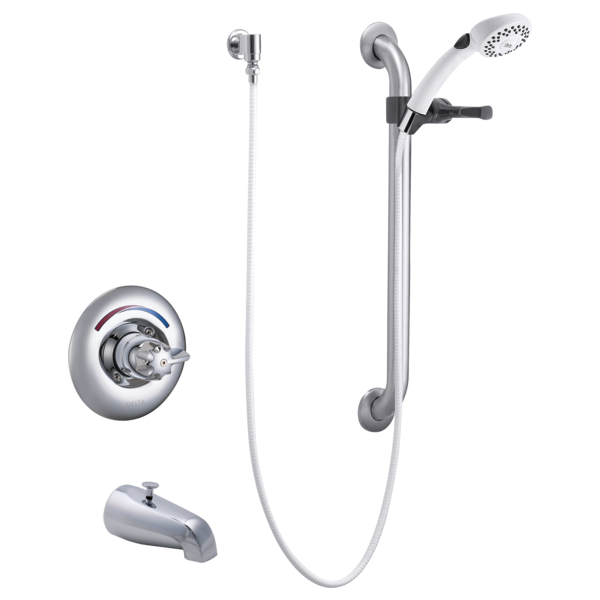 DELTA T13H253 COMMERCIAL CLASSIC UNIVERSAL TUB TRIM, HAND SHOWER AND GRAB BAR - CHROME