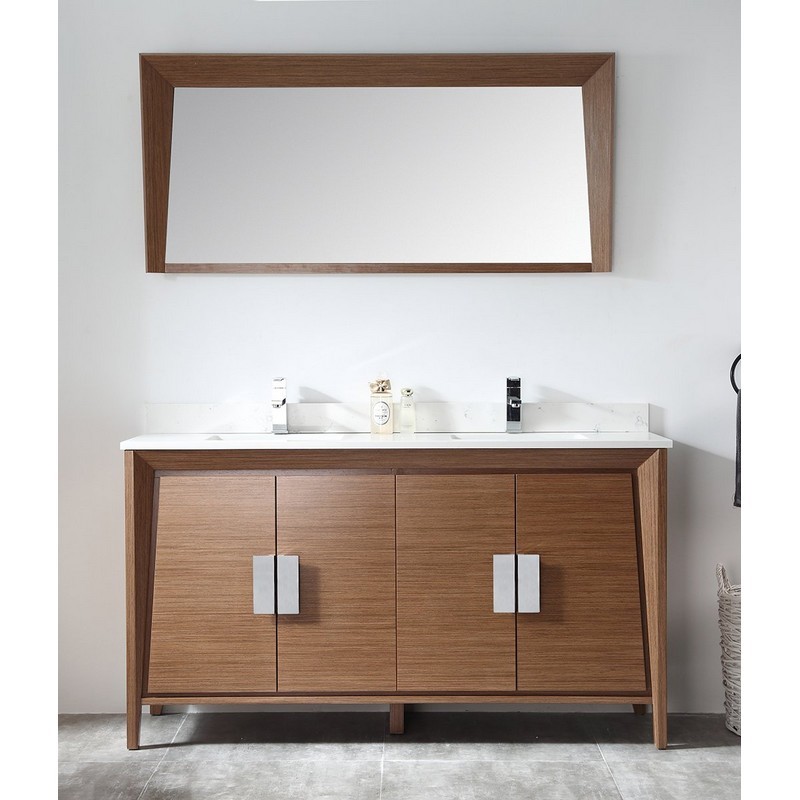 CHANS FURNITURE CL-22WV60-QT 60 INCHES LARVOTTO CONTEMPORARY DOUBLE SINK BATHROOM VANITY IN LIGHT WHEAT
