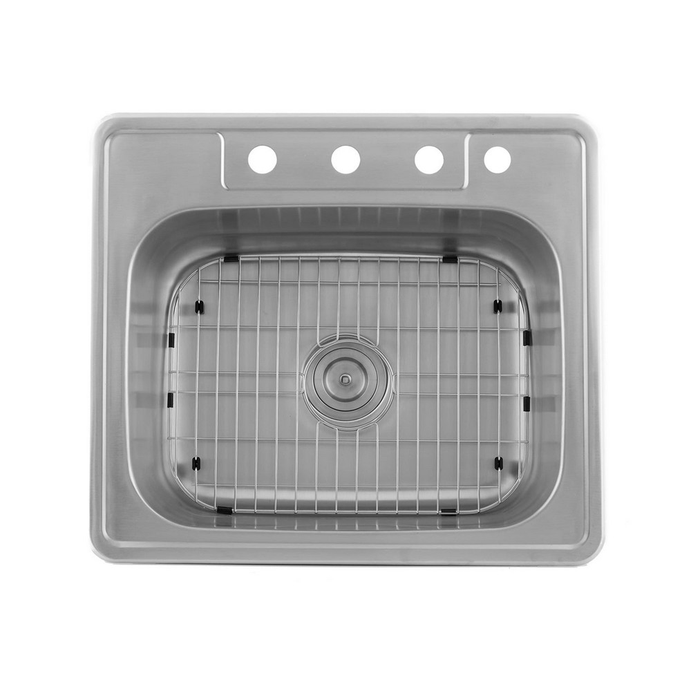 DAX DAX-OM-2522 38 1/2 INCH STAINLESS STEEL SINGLE BOWL TOP MOUNT KITCHEN SINK IN BRUSHED STAINLESS STEEL