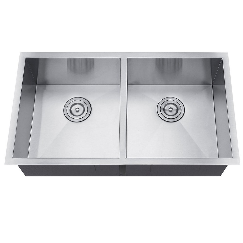 DAX DAX-SQ-3118A-X 31 INCH STAINLESS STEEL HANDMADE 50/ 50 DOUBLE BOWL UNDERMOUNT KITCHEN SINK IN BRUSHED STAINLESS STEEL