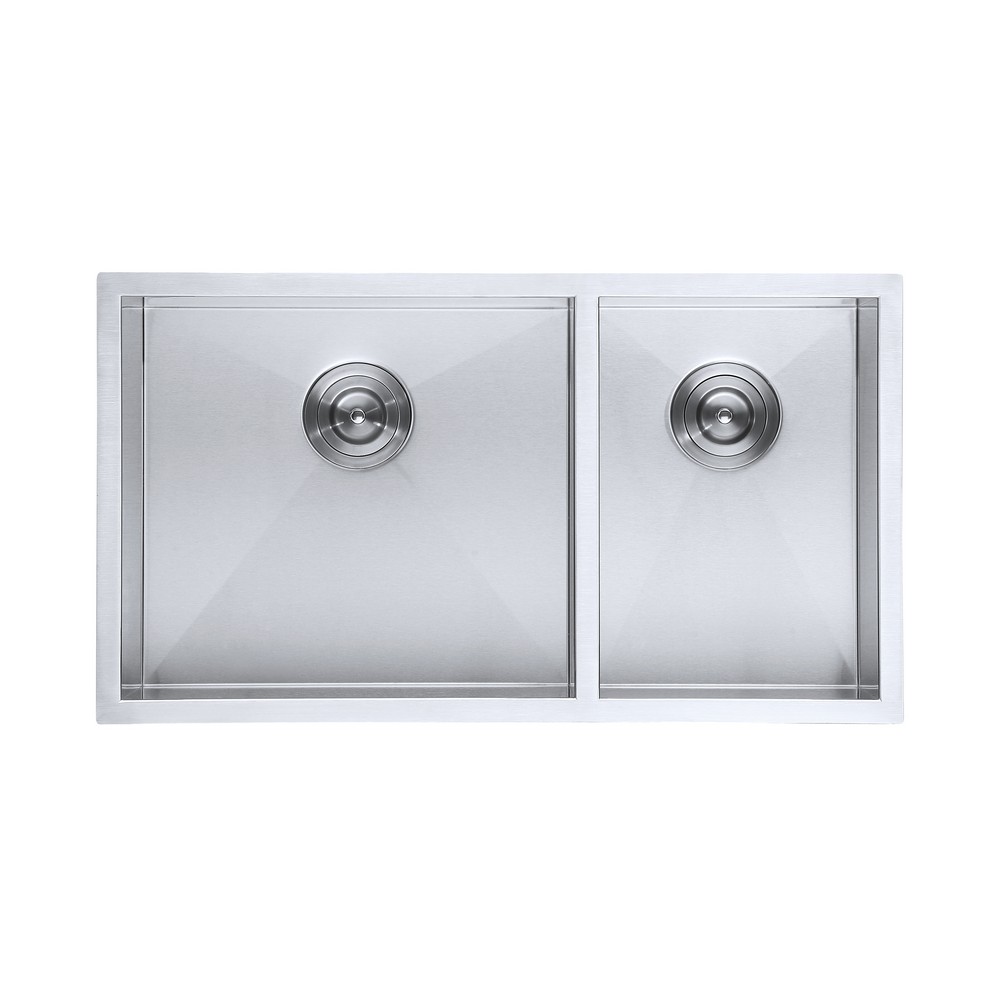 DAX DAX-SQ-3218-X 32 INCH STAINLESS STEEL HANDMADE 60/40 DOUBLE BOWL UNDERMOUNT KITCHEN SINK IN BRUSHED STAINLESS STEEL
