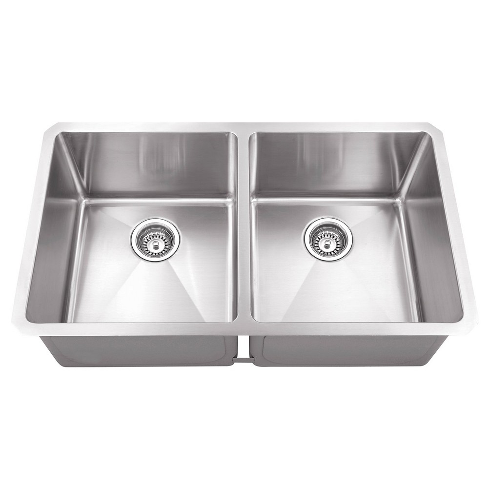 DAX DAX-T3218-R10 32 INCH STAINLESS STEEL DOUBLE BOWL 50/ 50 UNDERMOUNT KITCHEN SINK IN BRUSHED STAINLESS STEEL
