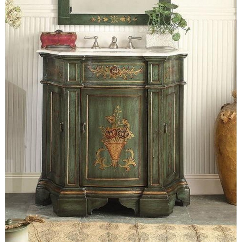 CHANS FURNITURE HF-090G 35 INCHES BENTON COLLECTION HAND PAINTED IN FLORAL DESIGN CROSSFIELD SINGLE SINK BATHROOM VANITY