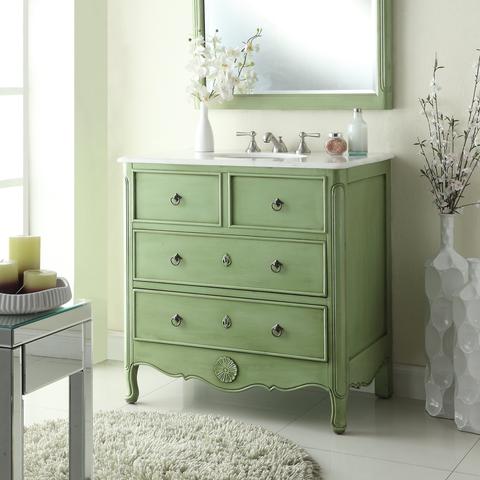 Chans Furniture Hf081g Daleville 34 Green Vintage Bathroom Vanity - Green Bathroom Sink Vanities