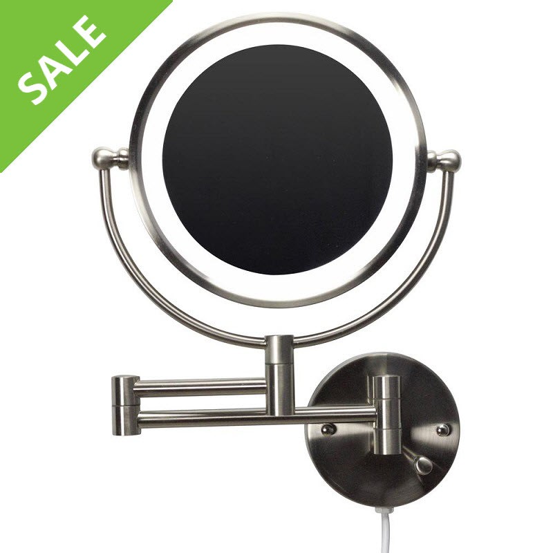 AMERICAN IMAGINATIONS AI-20275 ROUND BRASS-LED WALL MOUNT MAGNIFYING MIRROR IN BRUSHED NICKEL COLOR