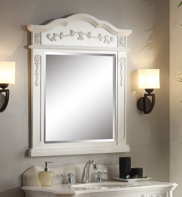 CHANS FURNITURE MR-021AW-2836 BENSON 28 INCH ANTIQUE WHITE WALL MIRROR