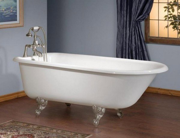 CHEVIOT 2104-WW 61 INCH TRADITIONAL CAST IRON BATHTUB WITH CONTINUOUS ROLLED RIM IN WHITE