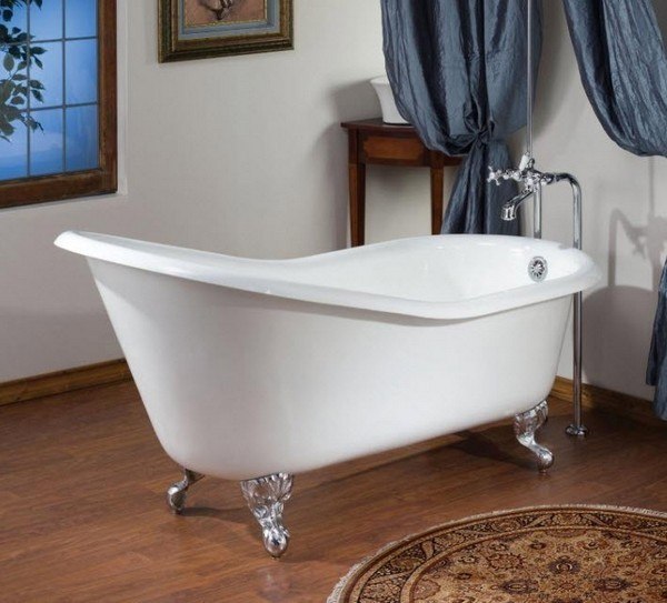 CHEVIOT 2134-WW-CH 68 INCH SLIPPER CAST IRON BATHTUB WITH FLAT AREA FOR FAUCET HOLES IN WHITE
