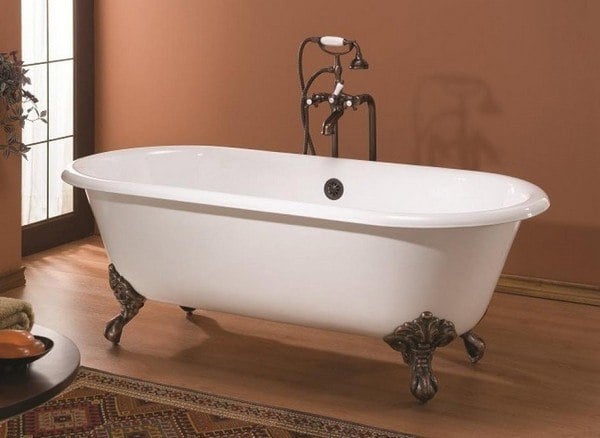 CHEVIOT 2126-WW-7 61 INCH REGAL CAST IRON BATHTUB WITH FLAT AREA FOR FAUCET HOLES IN WHITE, 7 INCH DRILLING FAUCET HOLES