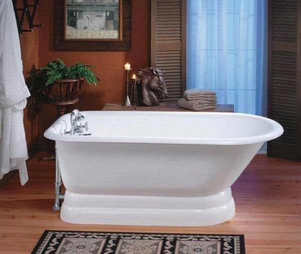 CHEVIOT 2119-WW 61 INCH TRADITIONAL CAST IRON BATHTUB WITH PEDESTAL BASE AND FLAT AREA FOR FAUCET HOLES IN WHITE