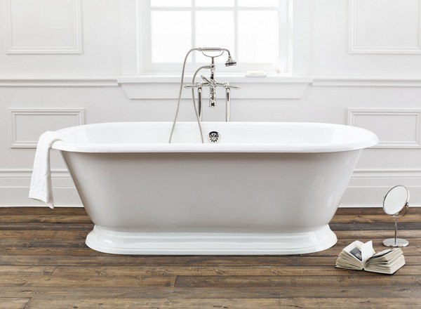 CHEVIOT 2162-WW 70 INCH SANDRINGHAM CAST IRON BATHTUB WITH PEDESTAL BASE AND FLAT AREA FOR FAUCET HOLES IN WHITE