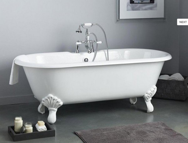 CHEVIOT 2168-WW-7 61 INCH REGAL CAST IRON BATHTUB WITH FLAT AREA FOR FAUCET HOLES AND SHAUGHNESSY FEET IN WHITE, 7 INCH DRILLING FAUCET HOLES