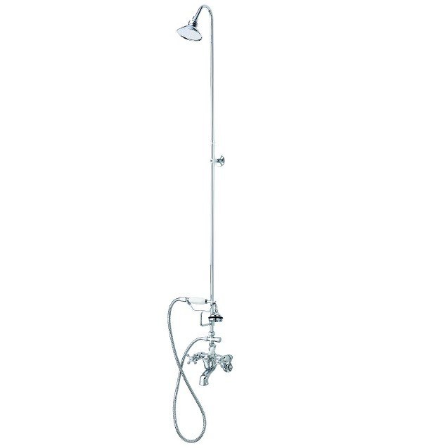 CHEVIOT 5160 UNIVERSAL CROSS HANDLES BATHTUB FILLER AND OVERHEAD SHOWER COMBINATION WITH HAND SHOWER