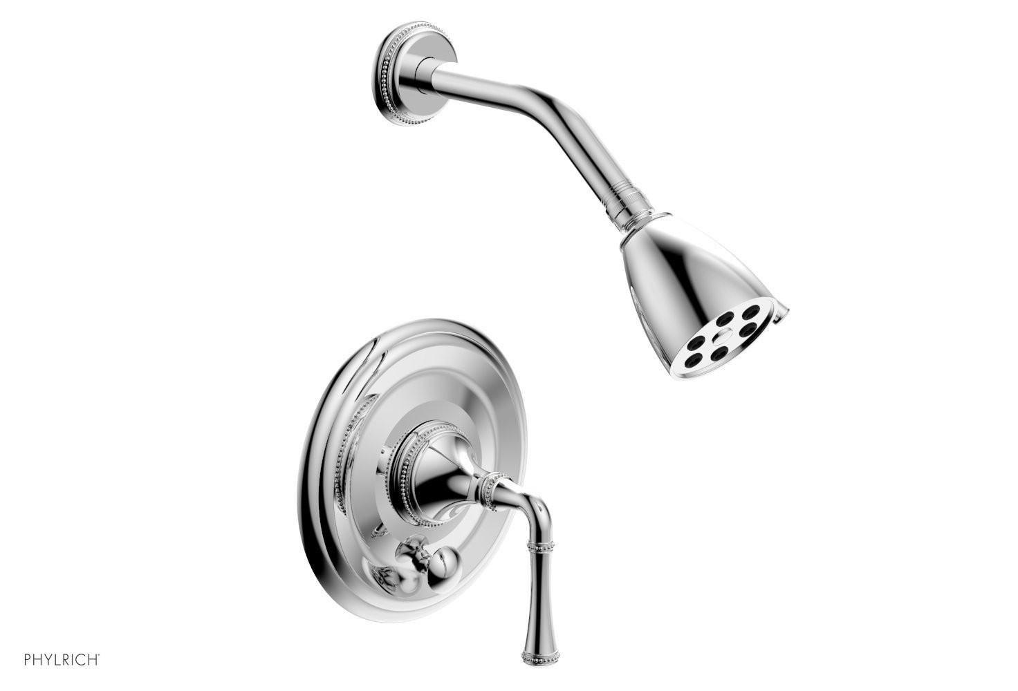 PHYLRICH 4-481 BEADED WALL MOUNT PRESSURE BALANCE SHOWER AND DIVERTER SET WITH LEVER HANDLE