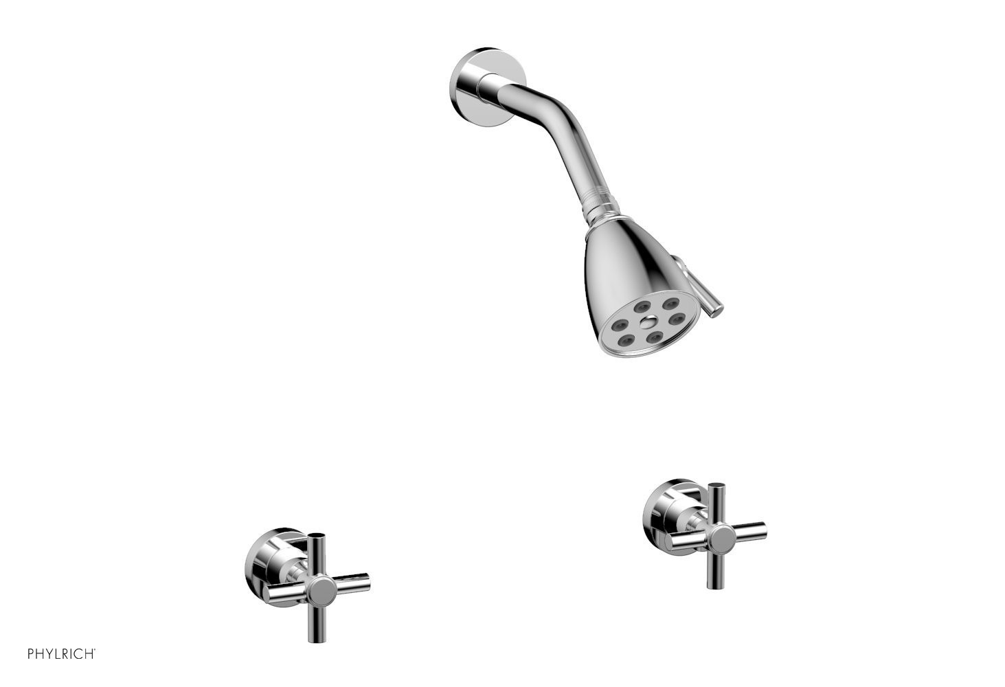 PHYLRICH D3134 BASIC WALL MOUNT SHOWER SET WITH TWO TUBULAR CROSS HANDLES