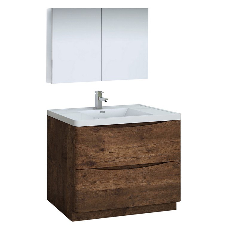 FRESCA FVN9140RW TUSCANY 40 INCH ROSEWOOD FREE STANDING MODERN BATHROOM VANITY WITH MEDICINE CABINET
