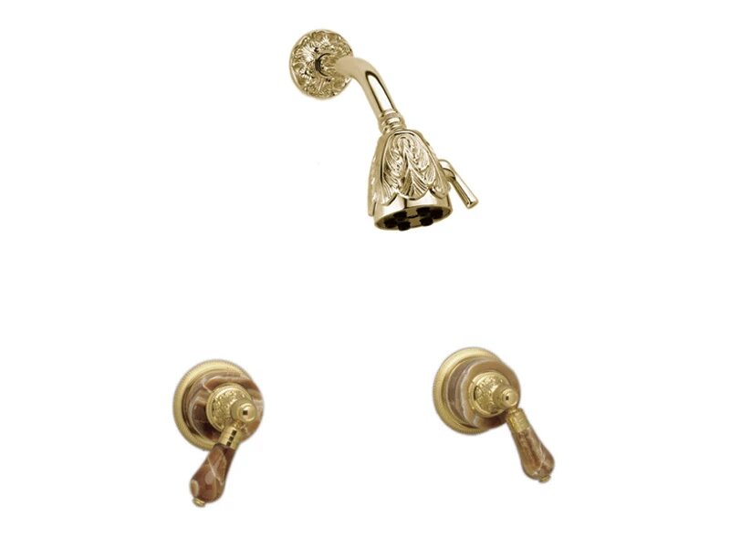 PHYLRICH K3241 VERSAILLES WALL MOUNT SHOWER SET WITH TWO MONTAIONE BROWN ONYX LEVER HANDLES