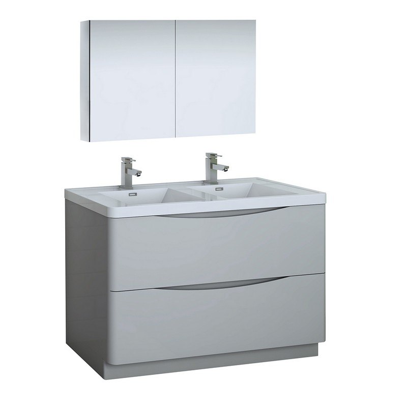 Tuscany 48 Inch Glossy Gray, Bathroom Vanity Double Sink 48 Inches