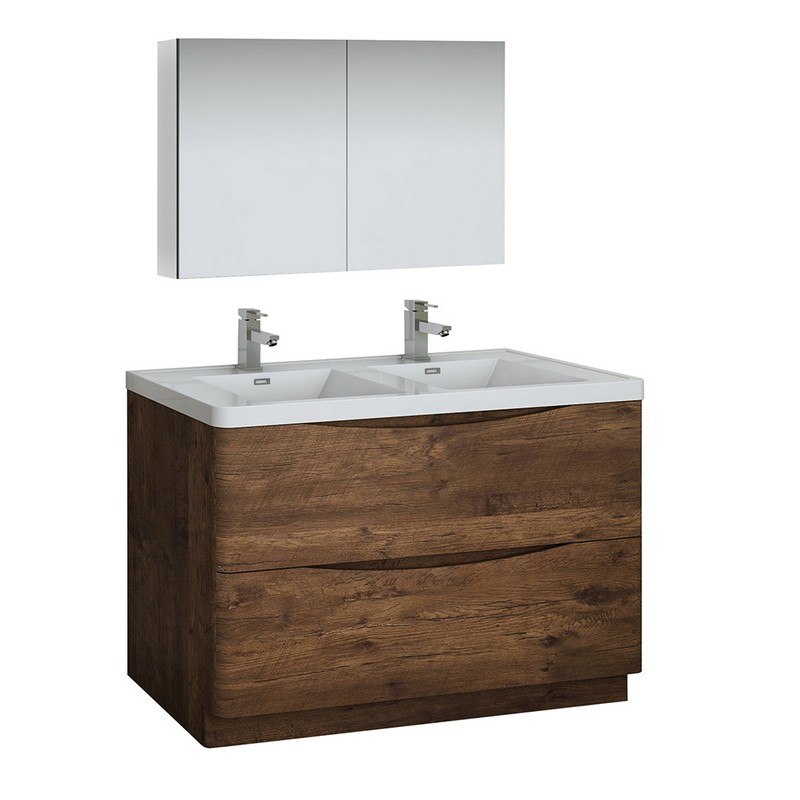FRESCA FVN9148RW-D TUSCANY 48 INCH ROSEWOOD FREE STANDING DOUBLE SINK MODERN BATHROOM VANITY WITH MEDICINE CABINET