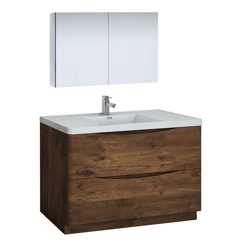 FRESCA FVN9148RW TUSCANY 48 INCH ROSEWOOD FREE STANDING MODERN BATHROOM VANITY WITH MEDICINE CABINET