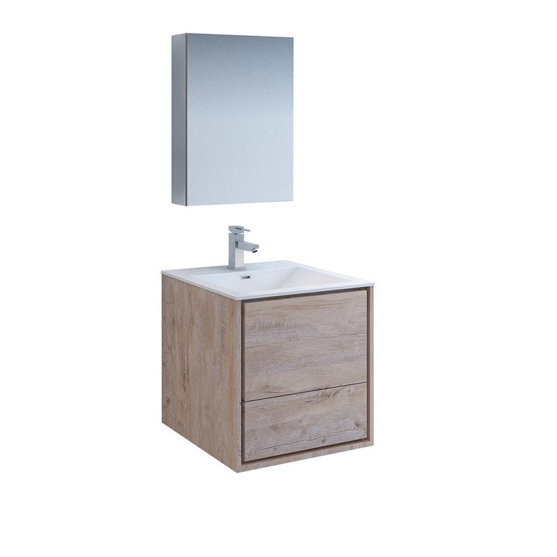 FRESCA FVN9224RNW CATANIA 24 INCH RUSTIC NATURAL WOOD WALL HUNG MODERN BATHROOM VANITY WITH MEDICINE CABINET
