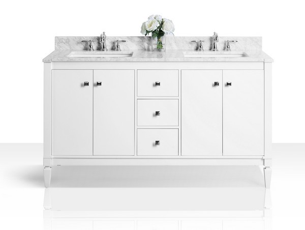 ANCERRE DESIGNS VTS-KAYLEIGH-60-W-CW KAYLEIGH 60 INCH BATH VANITY SET IN WHITE WITH ITALIAN CARRARA WHITE MARBLE VANITY TOP AND WHITE UNDERMOUNT BASIN