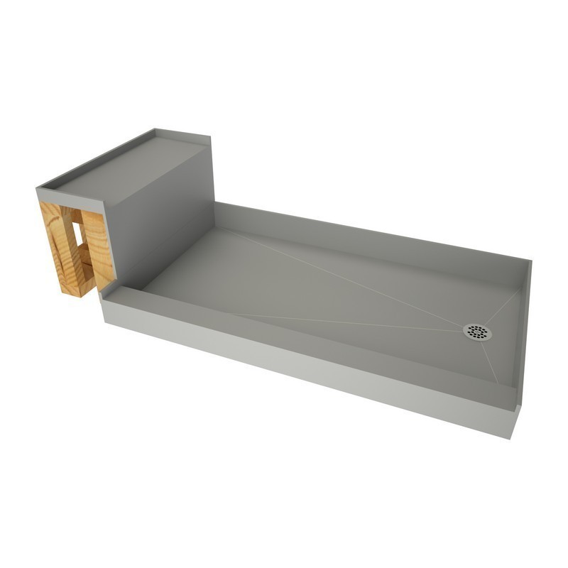 TILE REDI 3460R-RB34-KIT BASE'N BENCH 34 D X 72 W INCH FULLY INTEGRATED SHOWER PAN KIT WITH RIGHT PVC DRAIN AND BENCH RB3412