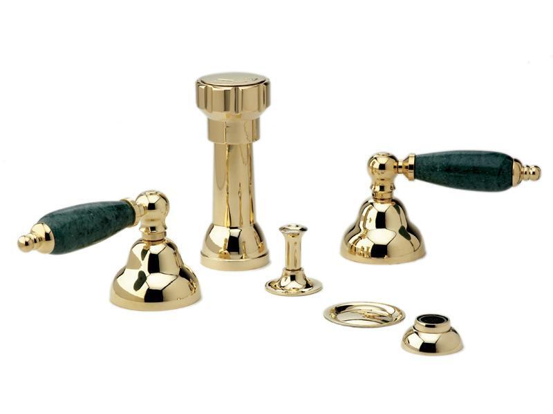 PHYLRICH K4158F CARRARA FOUR HOLE DECK MOUNT BIDET FAUCET SET WITH GREEN MARBLE LEVER HANDLES