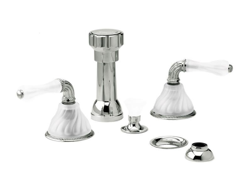 PHYLRICH K4234 MIRABELLA FOUR HOLE DECK MOUNT BIDET FAUCET SET WITH FROSTED CRYSTAL LEVER HANDLES