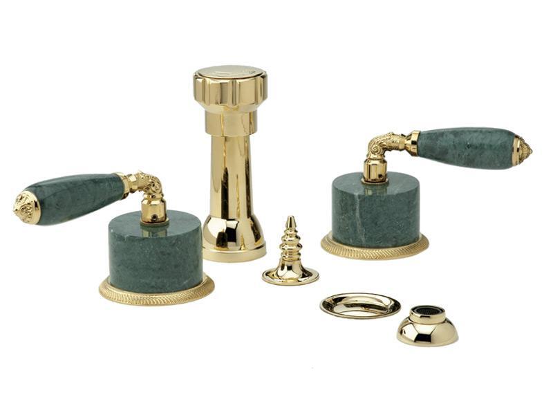 PHYLRICH K4338F VALENCIA FOUR HOLE DECK MOUNT BIDET FAUCET SET WITH GREEN MARBLE LEVER HANDLES