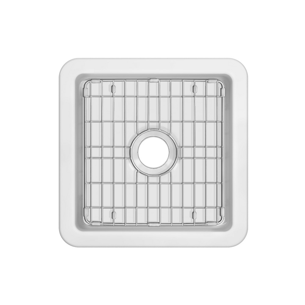 WHITEHAUS WHUF1818 18 INCH UNDERMOUNT OR DROP-IN FIRECLAY KITCHEN SINK WITH STAINLESS STEEL GRID IN WHITE