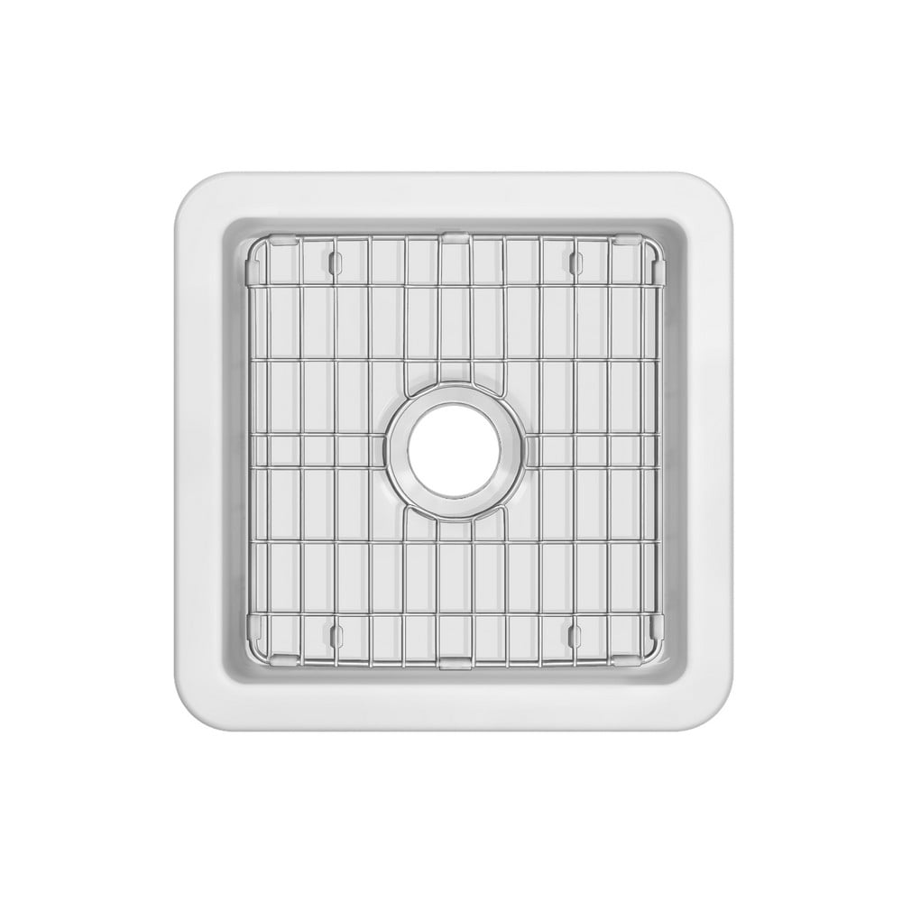 WHITEHAUS WHUF1818 18 INCH UNDERMOUNT OR DROP-IN FIRECLAY KITCHEN SINK WITH STAINLESS STEEL GRID IN WHITE