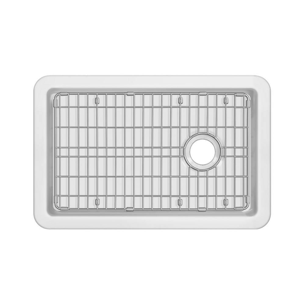 WHITEHAUS WHUF3119 31 INCH UNDERMOUNT OR DROP-IN FIRECLAY KITCHEN SINK WITH STAINLESS STEEL GRID IN WHITE