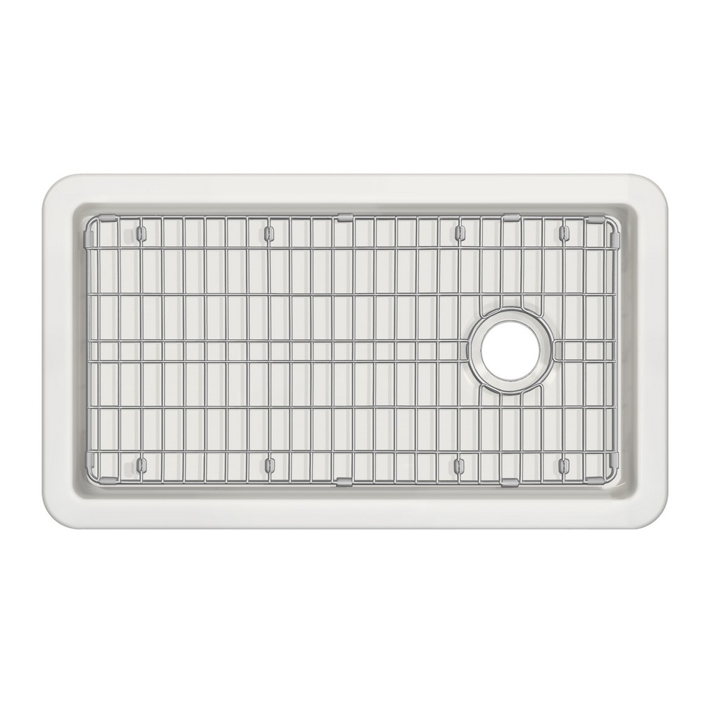 WHITEHAUS WHUF3419 34 INCH UNDERMOUNT OR DROP-IN FIRECLAY KITCHEN SINK WITH STAINLESS STEEL GRID IN WHITE