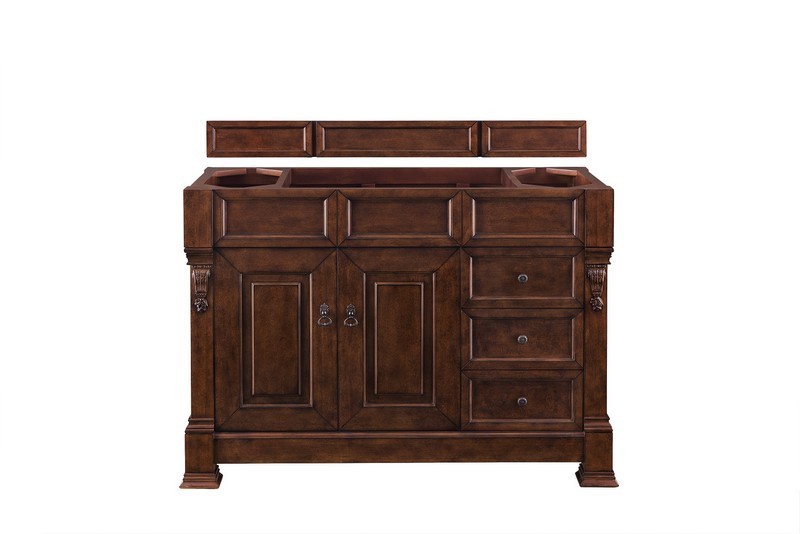 JAMES MARTIN 147-114-5286-3AF BROOKFIELD 48 INCH WARM CHERRY SINGLE VANITY WITH DRAWERS WITH 3 CM ARCTIC FALL SOLID SURFACE TOP