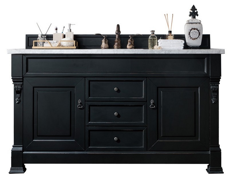 JAMES MARTIN 147-114-5331-3AF BROOKFIELD 60 INCH ANTIQUE BLACK SINGLE VANITY WITH 3 CM ARCTIC FALL SOLID SURFACE TOP